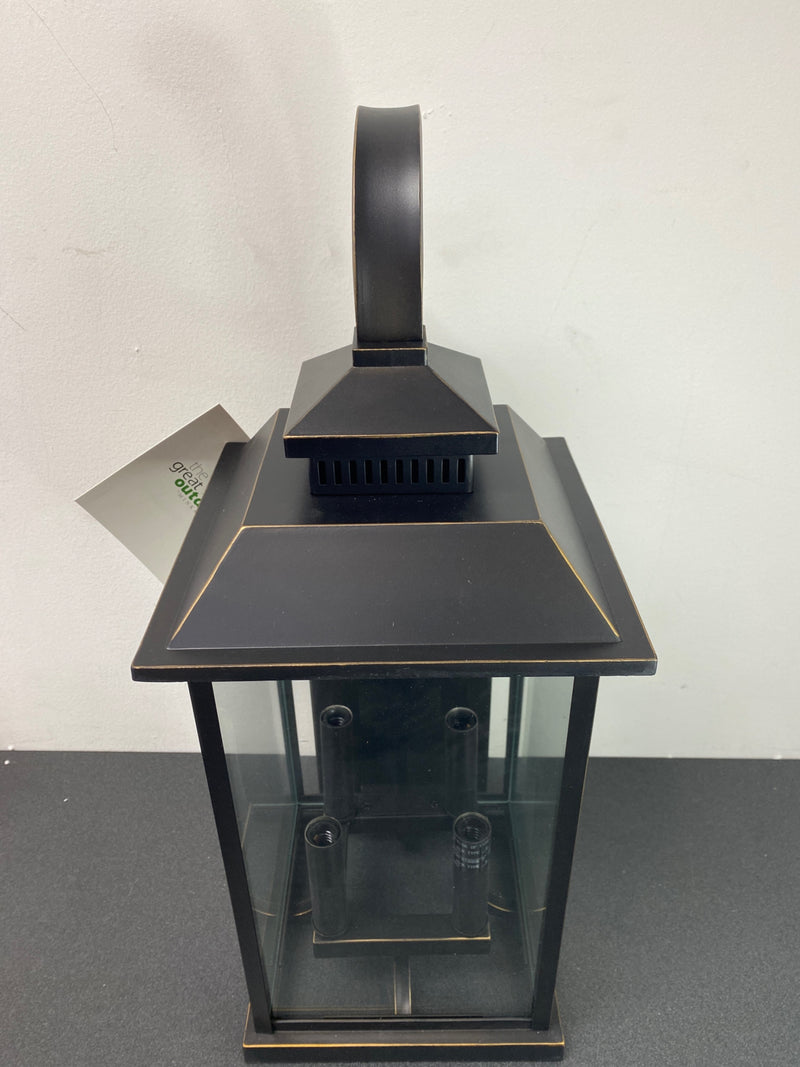 The Great Outdoors 72592-143C Miner's Loft 4 Light 20-3/4" Tall Outdoor Wall Sconce with Square Glass Shade - Oil Rubbed Bronze / Gold