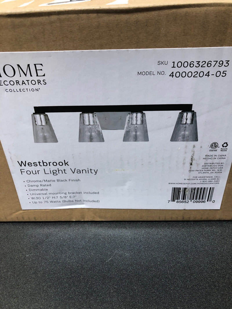 Home decorators collection 4000204-05 Westbrook 4-Light Matte Black Modern Bathroom Vanity Light with Chrome Accents