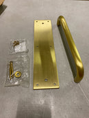 Hager 83J3124 3" x 12" Square Corner 0.125" Gauge Pull Plate with 3/4" Round Wrought Pull on 10" Center from the Pull Plates Collection - Satin Brass