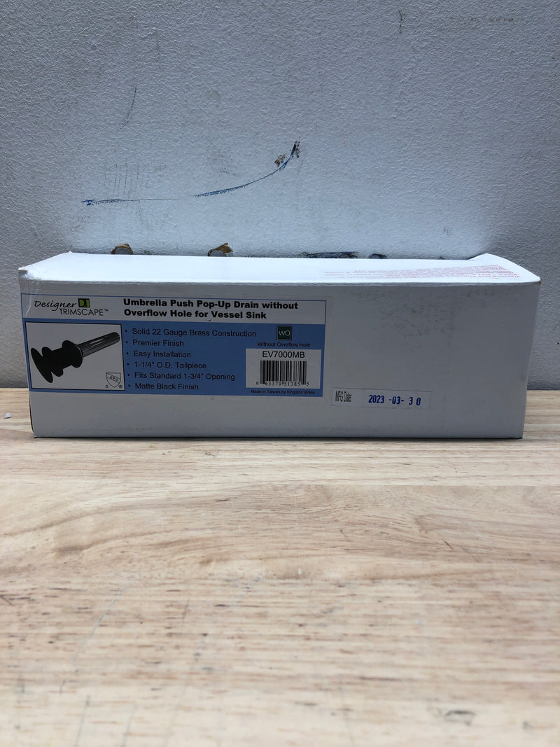 Kingston Brass EV7000MB Trimscape 1-1/4" Pop-Up Drain Assembly - Less Overflow - Matte Black