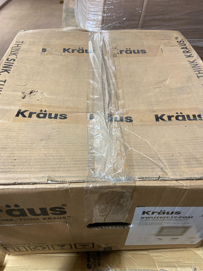 Kraus KWU1101-17-PGM Kore 16-Gauge Black Stainless Steel 17in. Single Bowl Undermount Workstation Kitchen Bar Sink with Accessories