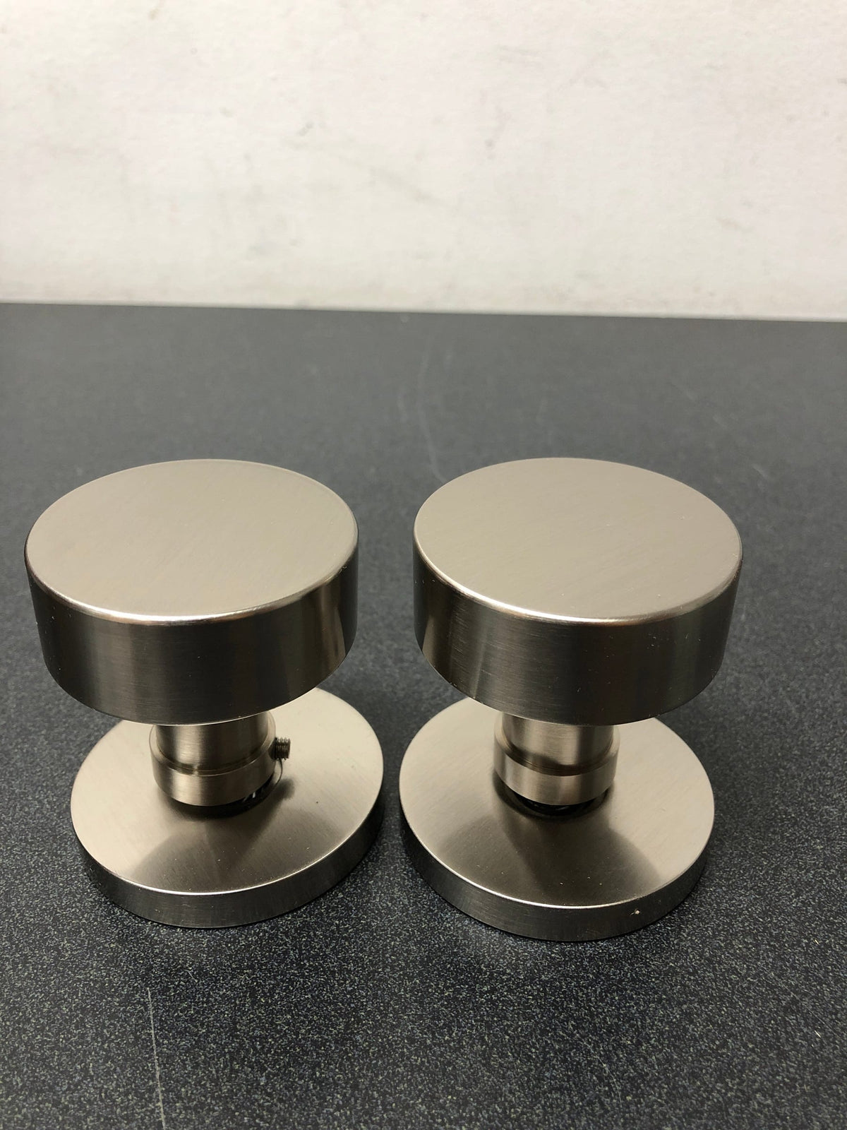 Emtek 5059ROUUS15 Round Non-Turning Two-Sided Dummy Door Knob Set with Disk Rose from the Brass Modern Collection - Satin Nickel