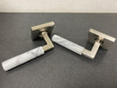 Emtek 505MRWHUS15 White Marble Non-Turning Two-Sided Dummy Door Lever Set from the SELECT Brass Collection - Satin Nickel