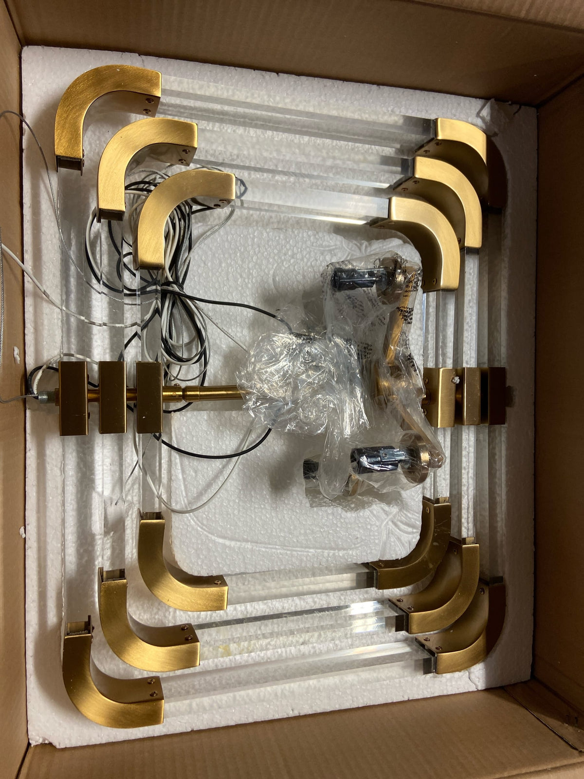 Savoy House 6-1662-4-322 Rotterdam Mid-Century Modern Acrylic Convertible Semi-Flush/Pendant with Adjustable Rings, 4-Light 240 Total Watts, 18" H x 20" W, Warm Brass