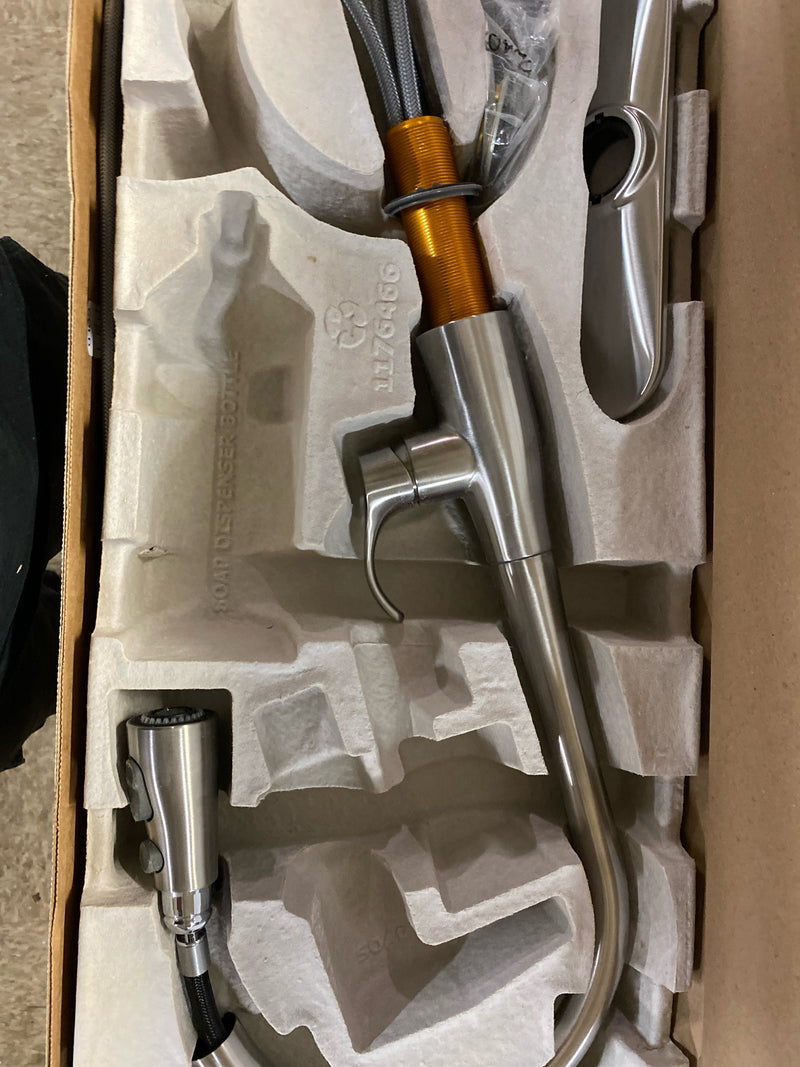 KOHLER Simplice Vibrant Stainless 1-Handle Deck-Mount Pull-Down Handle Kitchen Faucet (Deck Plate Included)