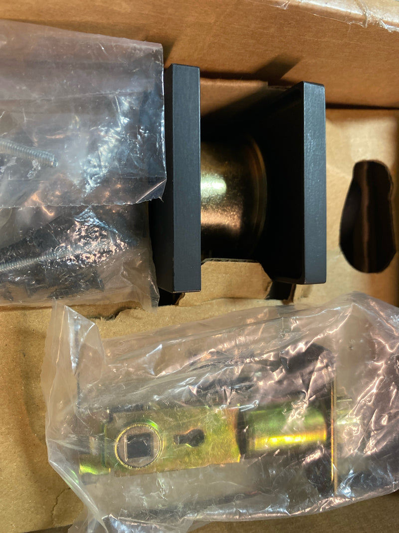 Emtek 5123HLOUS19LH Helios Left Handed Single Cylinder Keyed Entry Door Lever Set with Modern Rectangular Rose - Flat Black