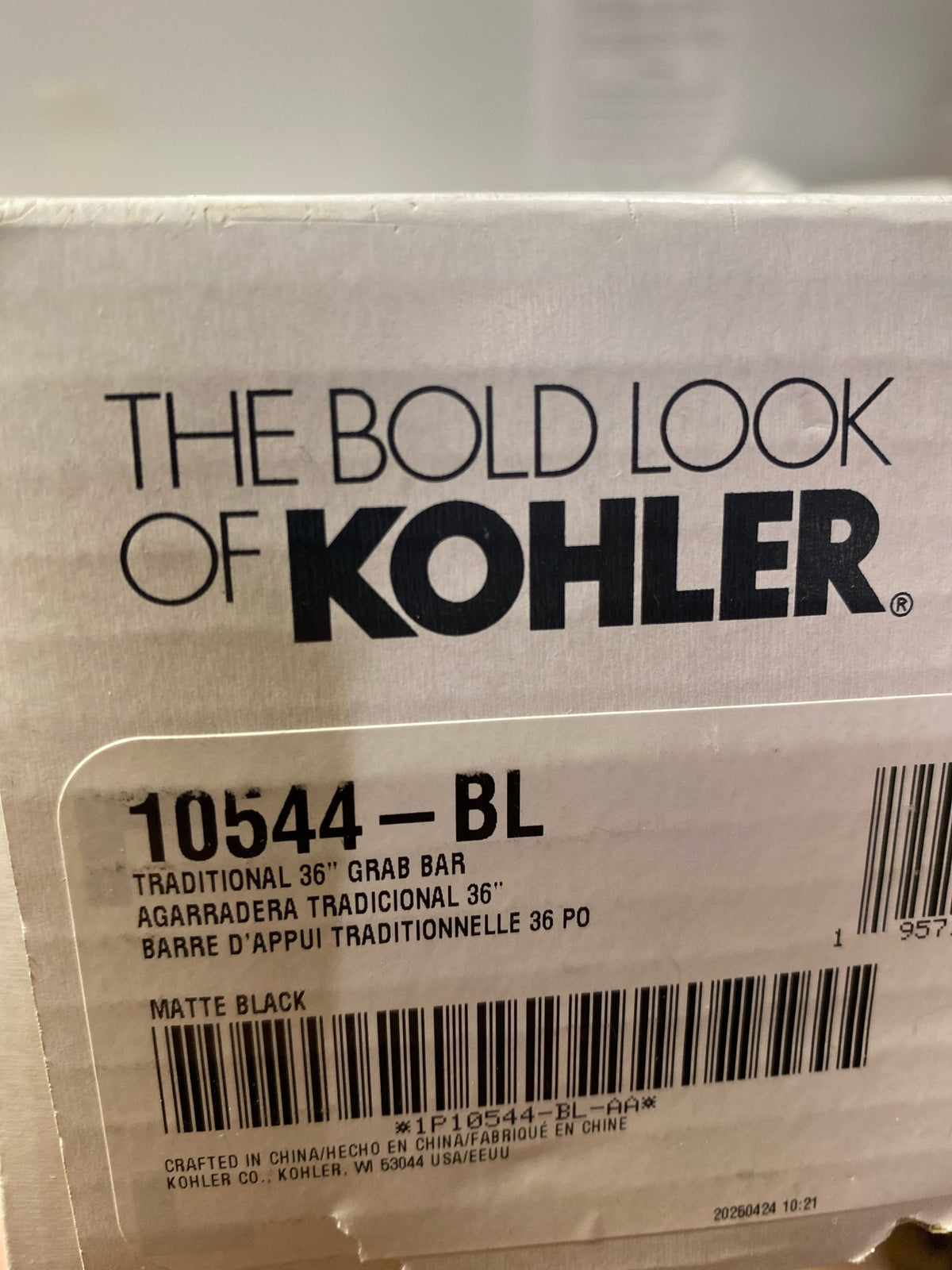 Kohler 10544-BL Traditional 36 in. ADA Compliant Grab/Assist Bar in Matte Black