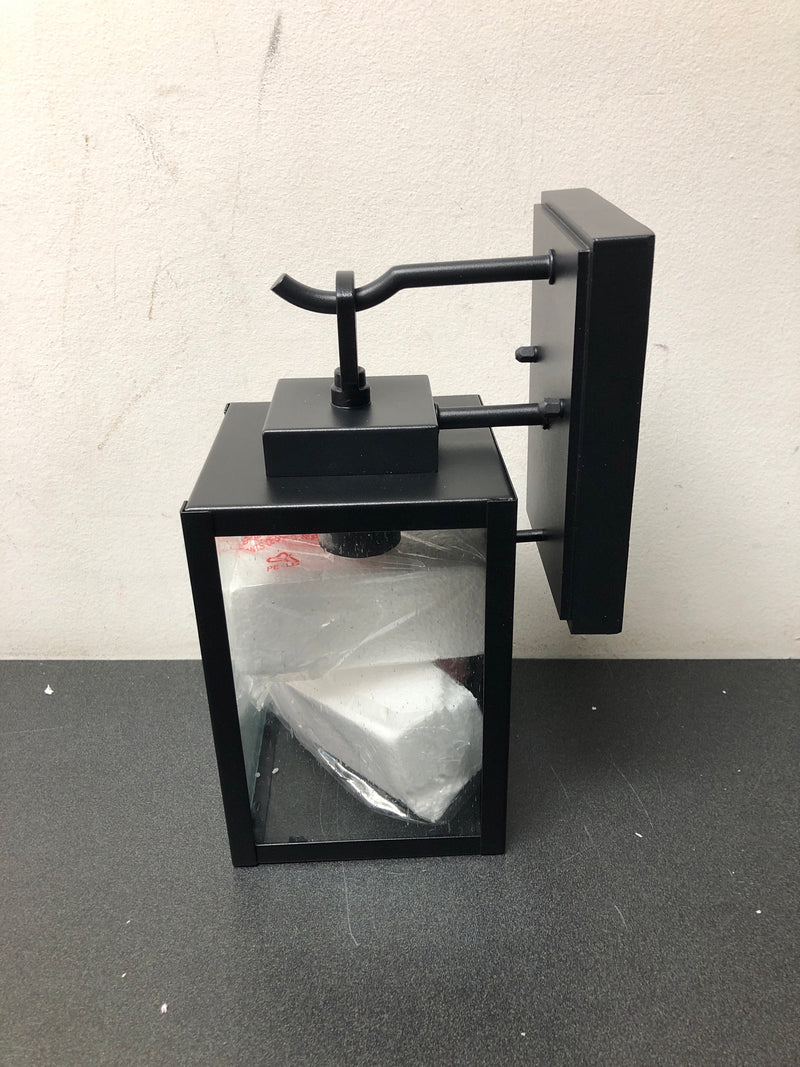 Lnc MAVENZHD14249V7 Black Outdoor Wall Sconce, Garage Porch Entry Water-resistant Anti-Rust Square Exterior Lighting with Seeded Glass Shade