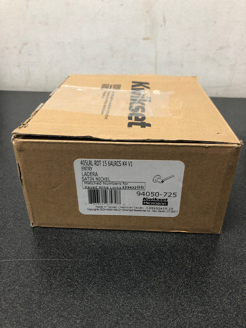 Kwikset 405LRL Ladera Keyed Entry Single Cylinder Door Lever Set from The Signature Series - Satin Nickel