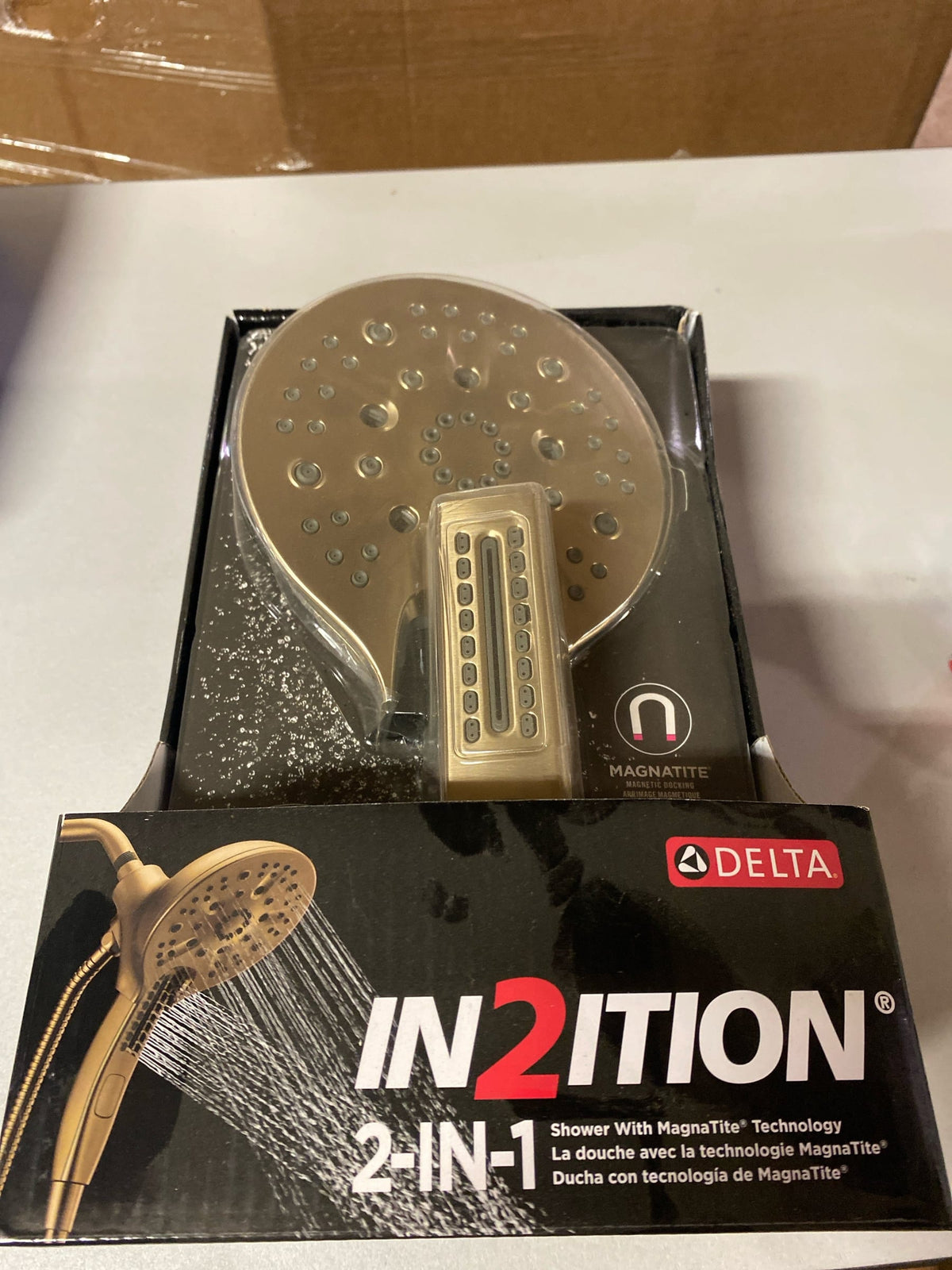 Delta 58620-CZ-PR25-PK Universal Showering In2ition 2.5 GPM Multi Function 2-in1 Shower Head and Hand Shower - Lumicoat Champagne Bronze