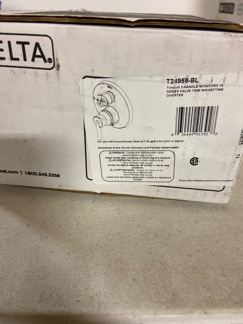 Delta T24959-BL Trinsic 14 Series Pressure Balanced Valve Trim with Integrated 6 Function Diverter for Three Shower Applications - Less Rough-In - Matte Black