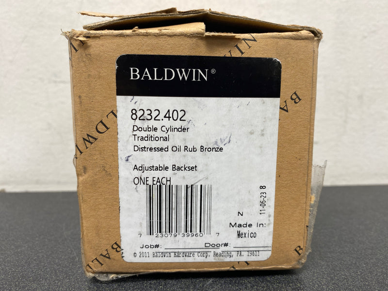 Baldwin 8232402 Traditional Style Double Cylinder Deadbolt - Distressed Oil Rubbed Bronze