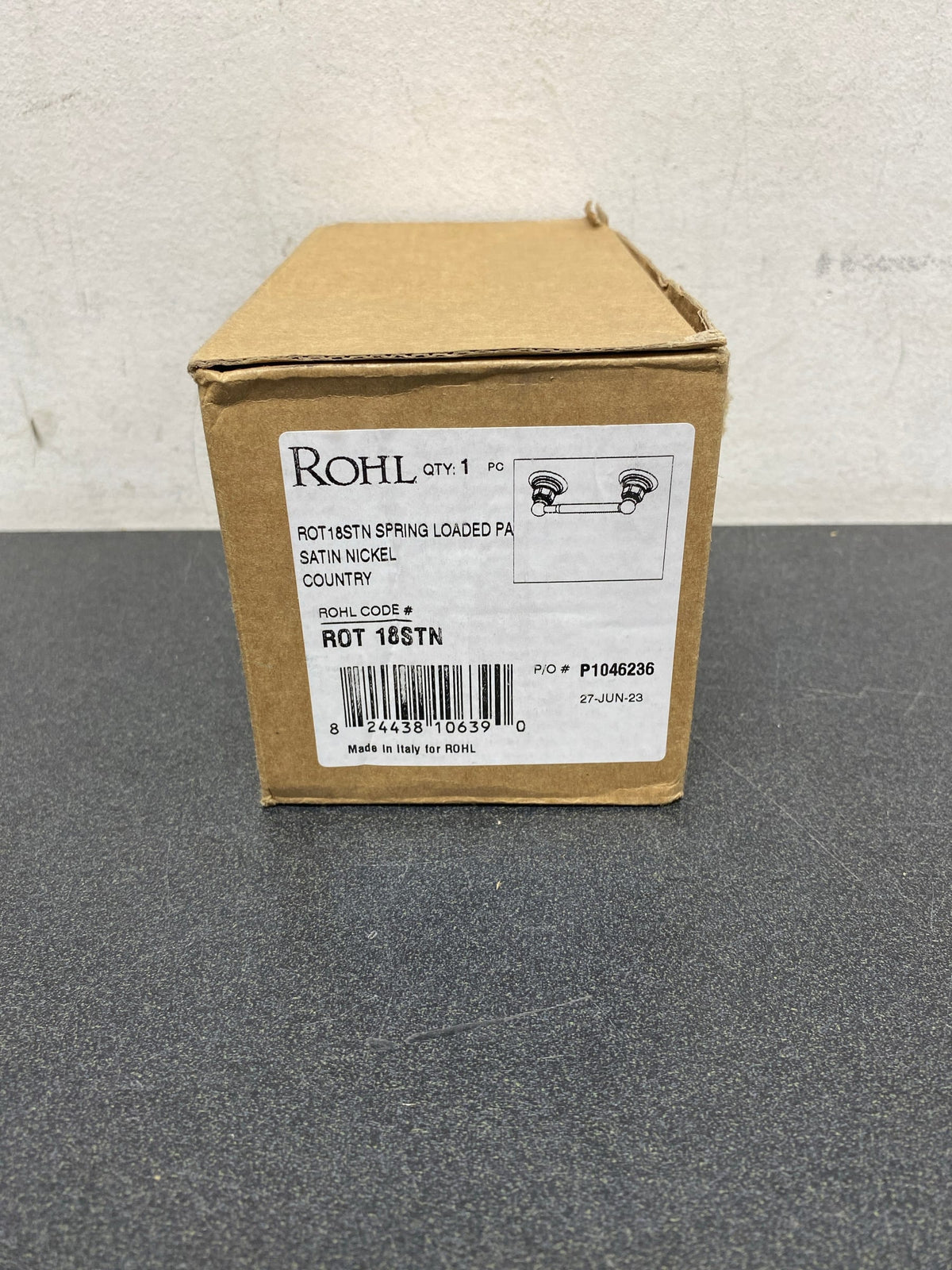 Rohl ROT18STN Country Bath Wall Mounted Spring Bar Toilet Paper Holder - Satin Nickel
