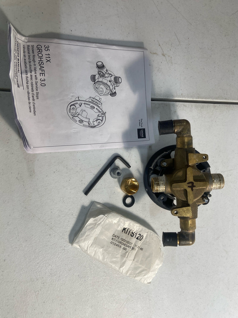 GROHE 35116000 GrohSafe 3.0 Pressure Balance Valve Rough with Flush Plug with Elbows with PEX Cold Expansion Outlets with Service Stops, Unfinished