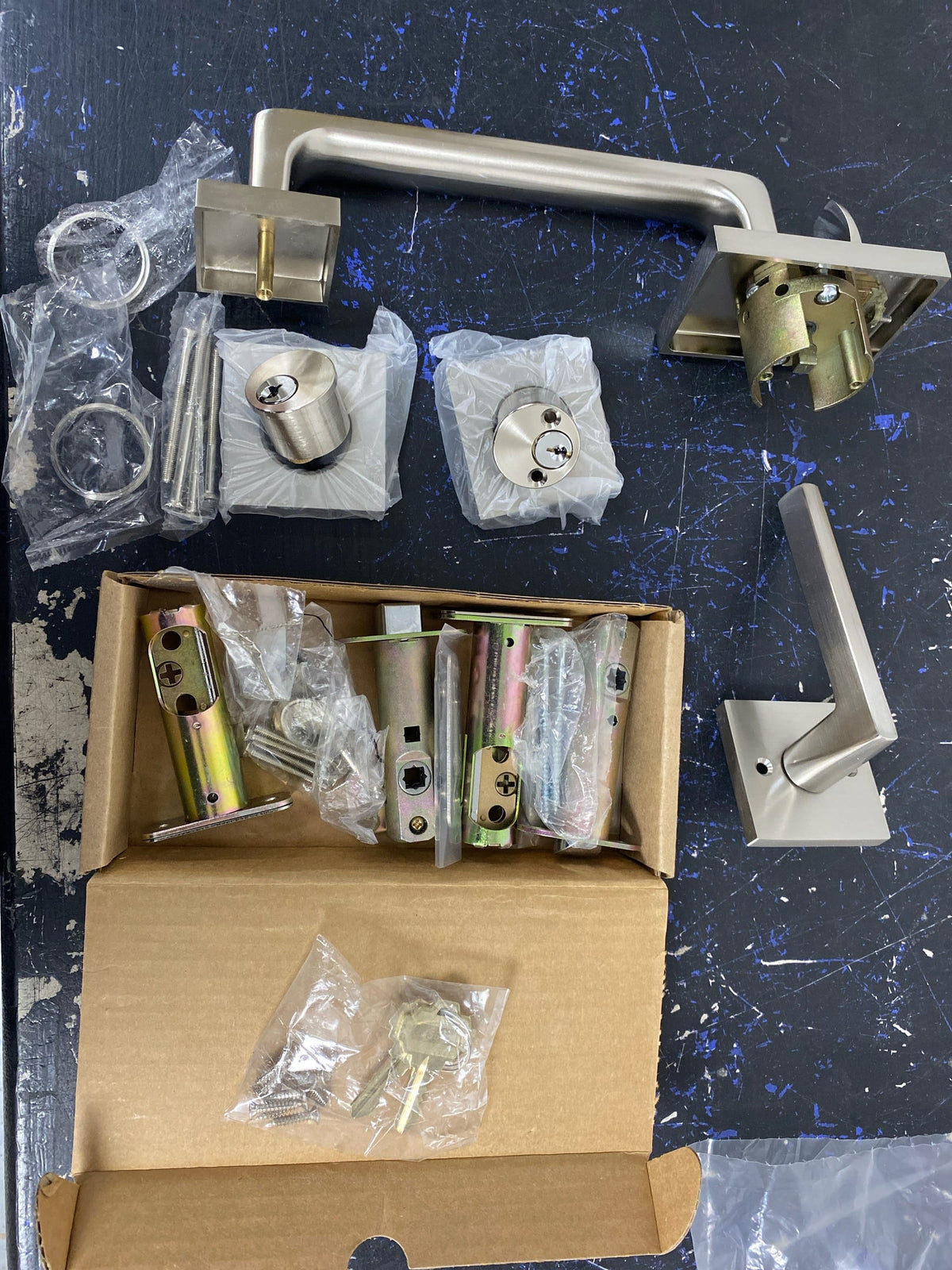 Emtek 4830US15 Baden Double Cylinder Keyed Entry Handleset - Satin Nickel