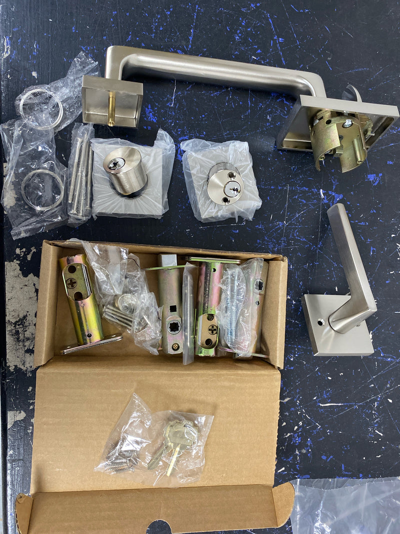 Emtek 4830US15 Baden Double Cylinder Keyed Entry Handleset - Satin Nickel