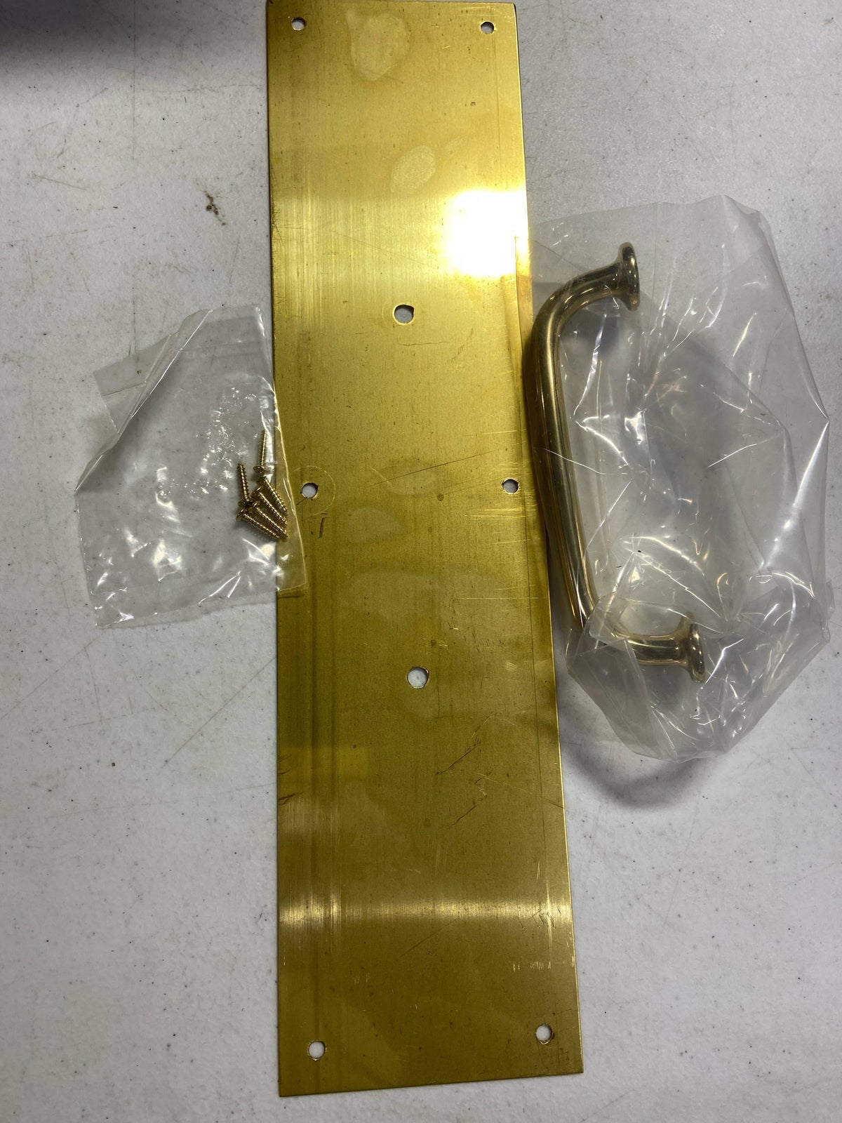 Hager 36N4163 Hager 36N-4x16 4" x 16" Square Corner 0.050" Gauge Pull Plate with 1" Round Cast Pull on 5-1/2" Center from The Pull Plates Collection