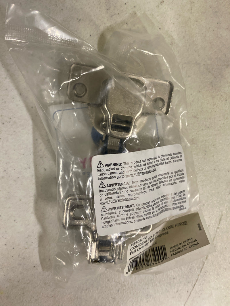 Hickory Hardware P5305-14 Euro Cabinet Concealed Hinge - Self Closing Feature - Full overlay Frameless Design with 105° Opening - Easy Installation hinge - Polished Nickel Finish 1 Set of Pair