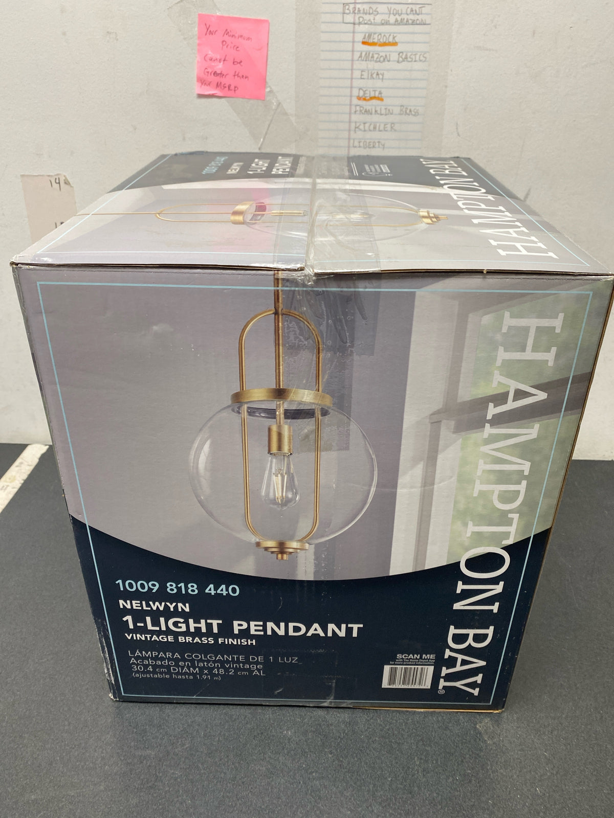Hampton bay 1050HBVBDI Nelwyn 1-Light Vintage Brass Pendant with Clear Glass Globe Shade