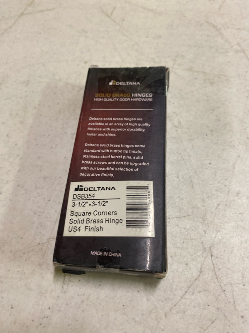 Deltana Dsb35 3-1/2" X 3-1/2" Solid Brass Square Corner Plain Bearing Full Mortise Hinge -