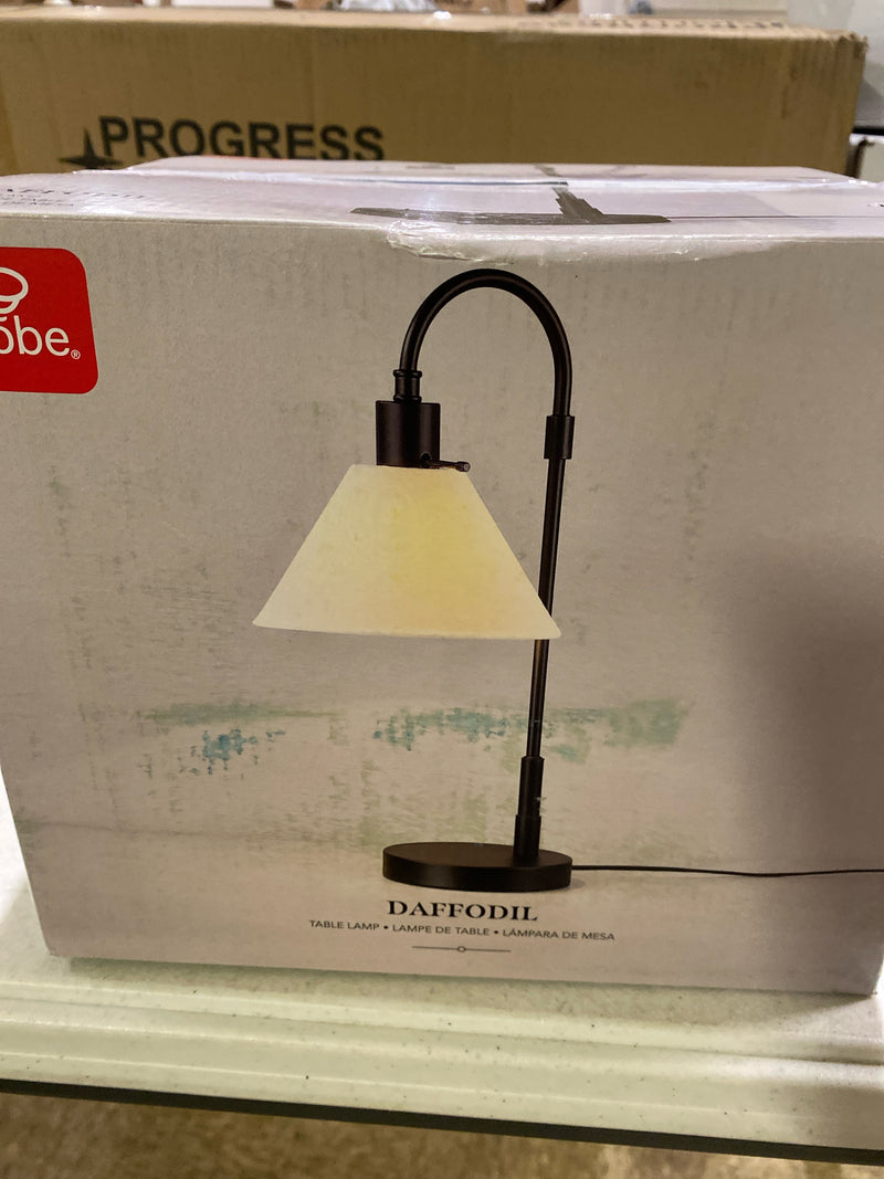 Globe Electric 20" Table Lamp, Matte Black, White Fabric Shade, Rotary Switch on Socket, 5-Foot Black Cord, Bedroom, Home Décor, Nightstand