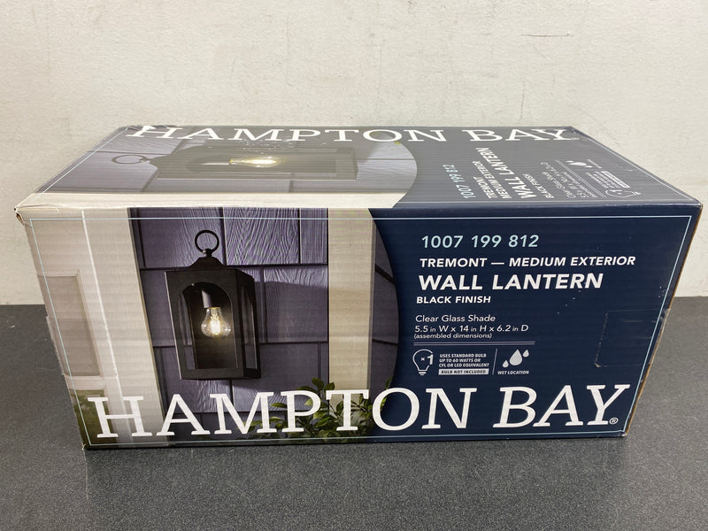 Hampton bay W190427-1SS Tremont 10.3 in. 1-Light Black Outdoor Wall Light Fixture with Clear Glass