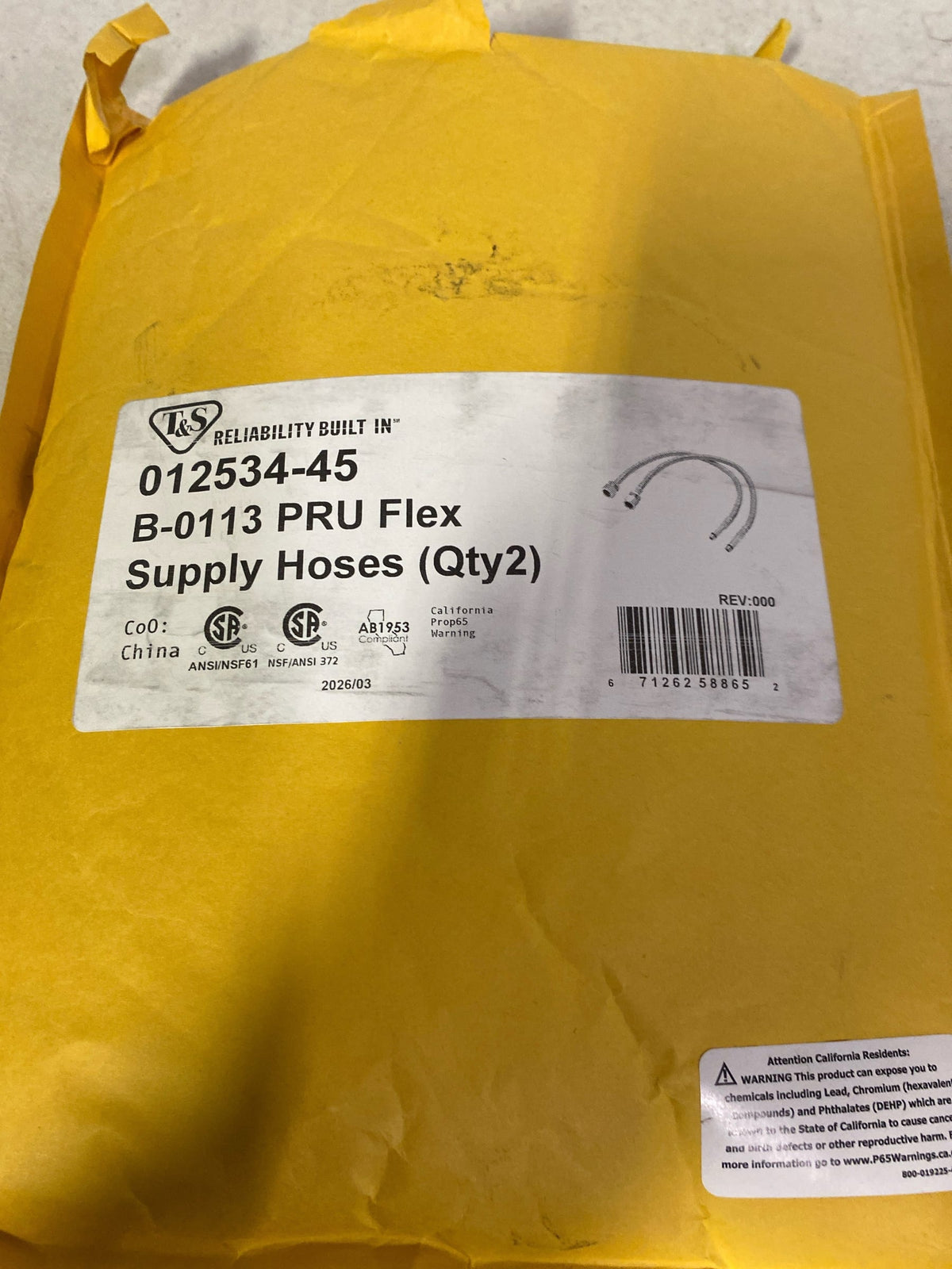 T and S Brass 012534-45 B-0113 PRU Flex Supply Hoses (Qty2) - Chrome