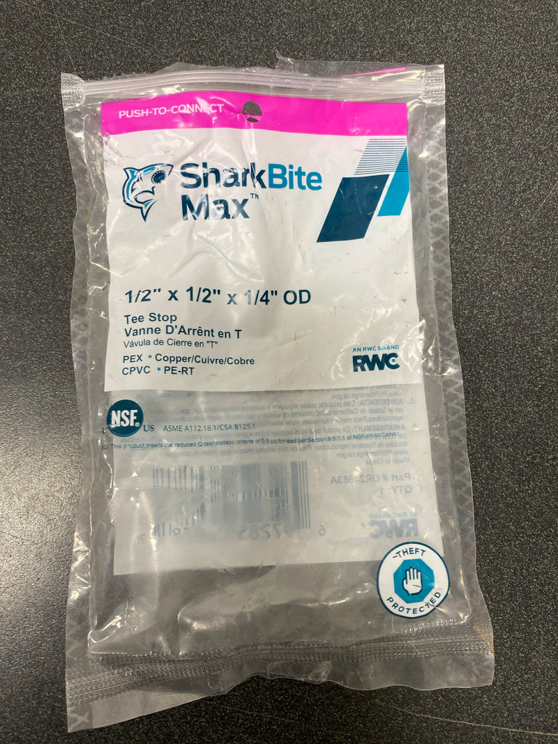 Sharkbite UR24983A Max 1/2 in. Push-to-Connect x 1/2 in. Push-to-Connect x 1/4 in. Compression Chrome-Plated Brass Service Stop Tee