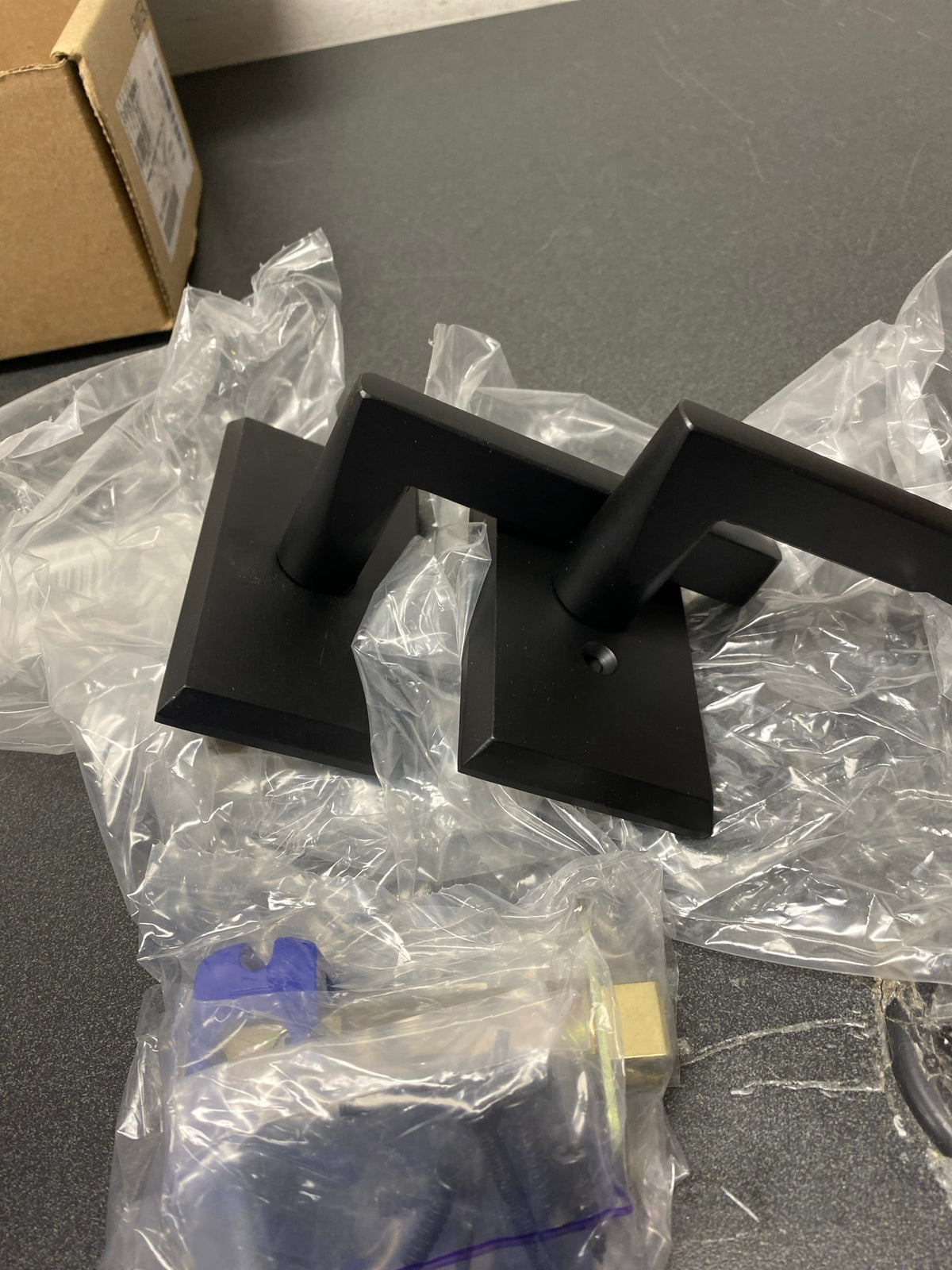 EMTEK Passage Set w/Matching Finish #3 Rosette and Lariat Lever - Choice of Left or Right Handing - Available in 3 Finishes - 7104LRRHFB - Right Handed (RH) - Flat Black 