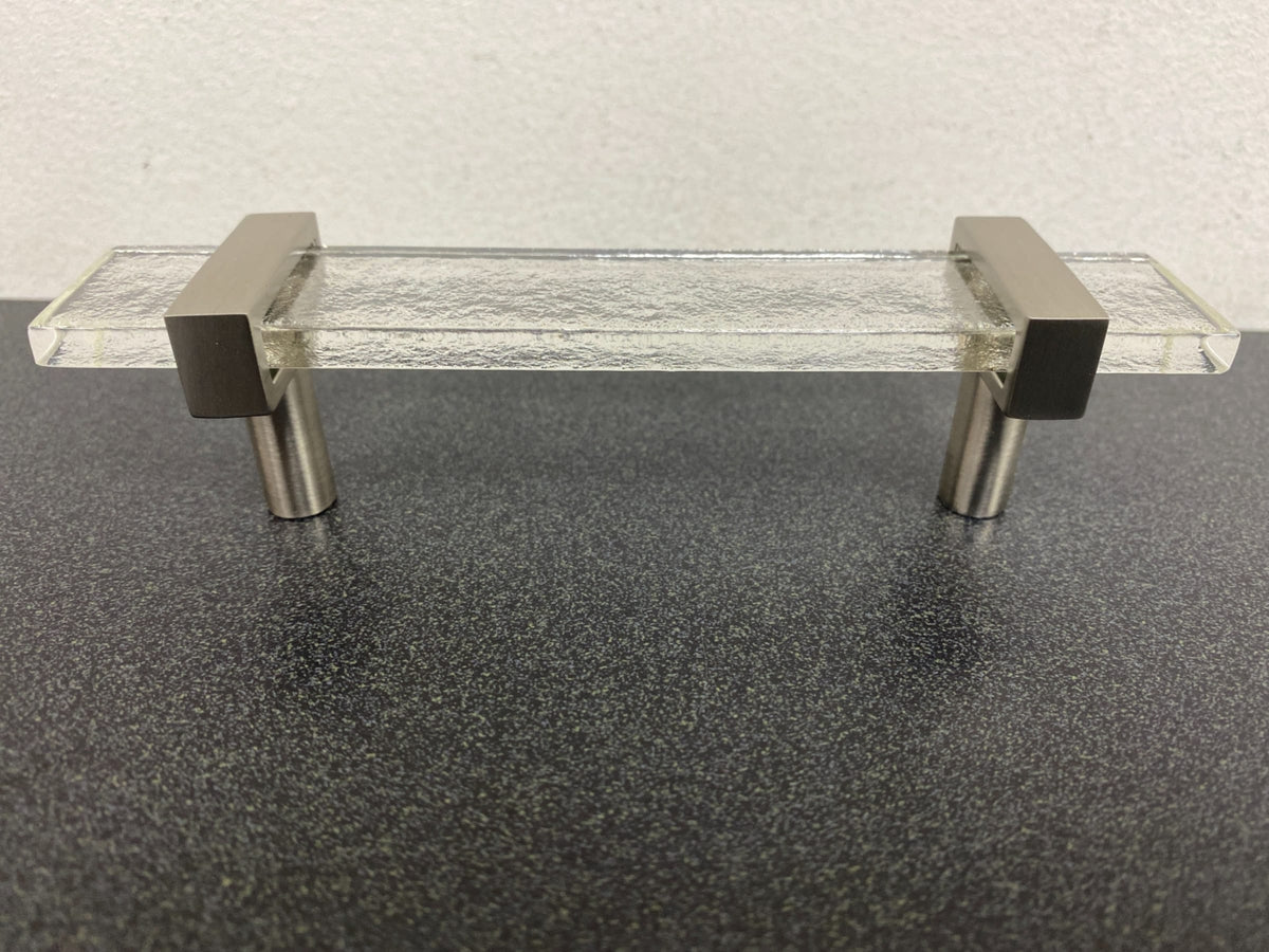 Sietto P-1900-5.5-SN Adjustable Center to Center 5-1/2 Inch Long Handle Cabinet Pull with Clear Glass - Satin Nickel
