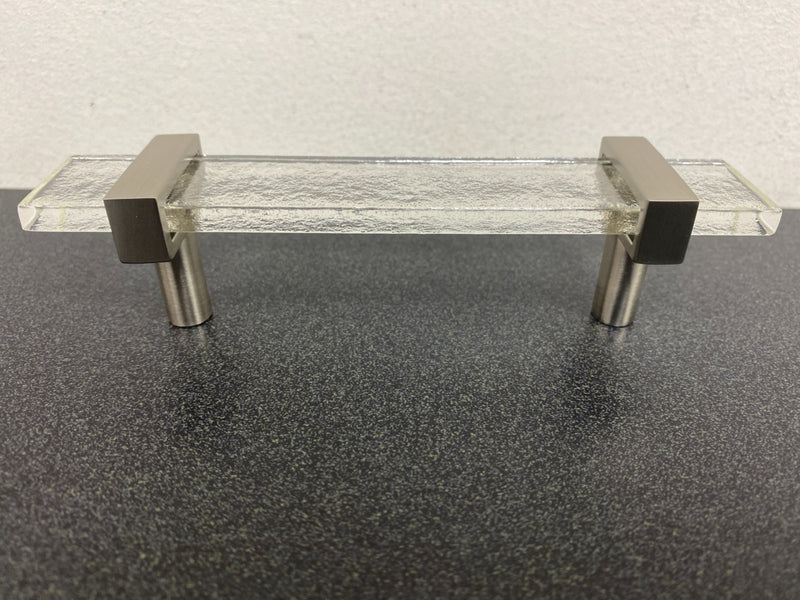 Sietto P-1900-5.5-SN Adjustable Center to Center 5-1/2 Inch Long Handle Cabinet Pull with Clear Glass - Satin Nickel