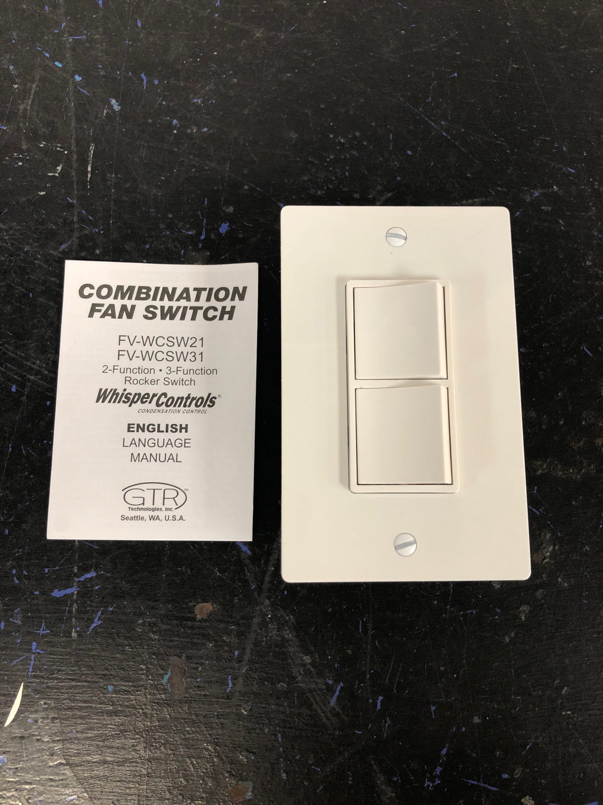 Panasonic FV-WCSW21-W Dual Function Control with Independent Rocker Switches for Whisper Series Bath Fans with Single Gang Box Installation - White