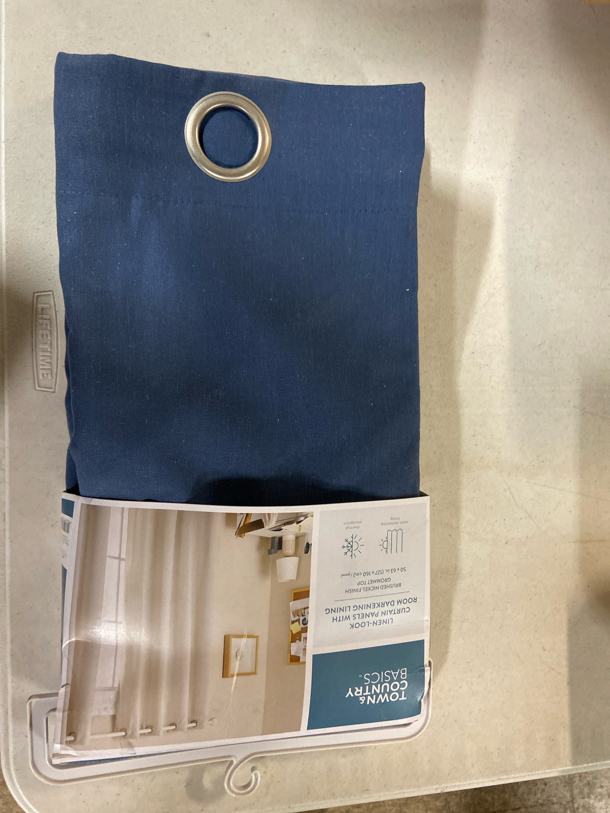 Town & country basics YA023034DSTCA1 A129 Selena Solid Linen Texture 50 in. W x 63 in. L Polyester Room Darkening Sage Navy Blue Curtain (Set of 2)