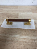 Belwith Keeler B077980LRBGB Reserve 5-1/16" Center to Center Leather Cabinet Handle / Drawer Pull - Mixed Materials - Brushed Golden Brass / Brown Leather