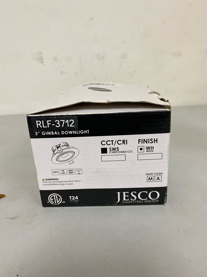 Jesco Lighting RLF-3712-SW5-WH LED Canless Recessed Fixture with 3" Adjustable Trims and Field-Adjustable Color Temperature - Airtight - White