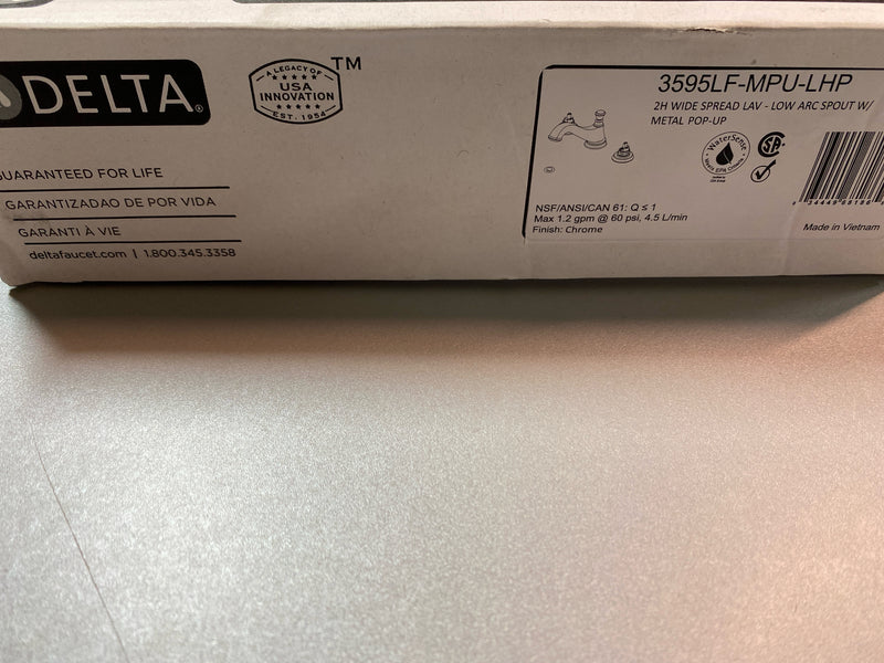 Delta 3595LF-MPU-LHP Cassidy 8 in. Widespread 2-Handle Bathroom Faucet with Metal Drain Assembly in Chrome (Handles Not Included)