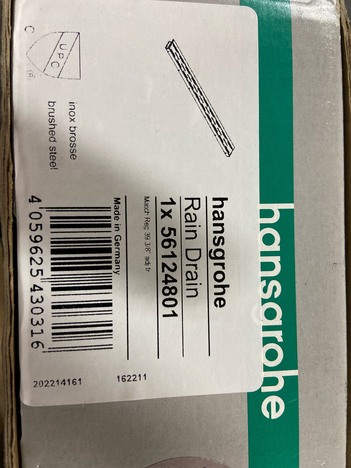 hansgrohe RainDrain Match Classic Linear Shower Drain for 39 3/8" Rough with Height Adjustable Frame in Brushed Stainless Steel, Stainless Steel Rectangle Shower Floor Drain
