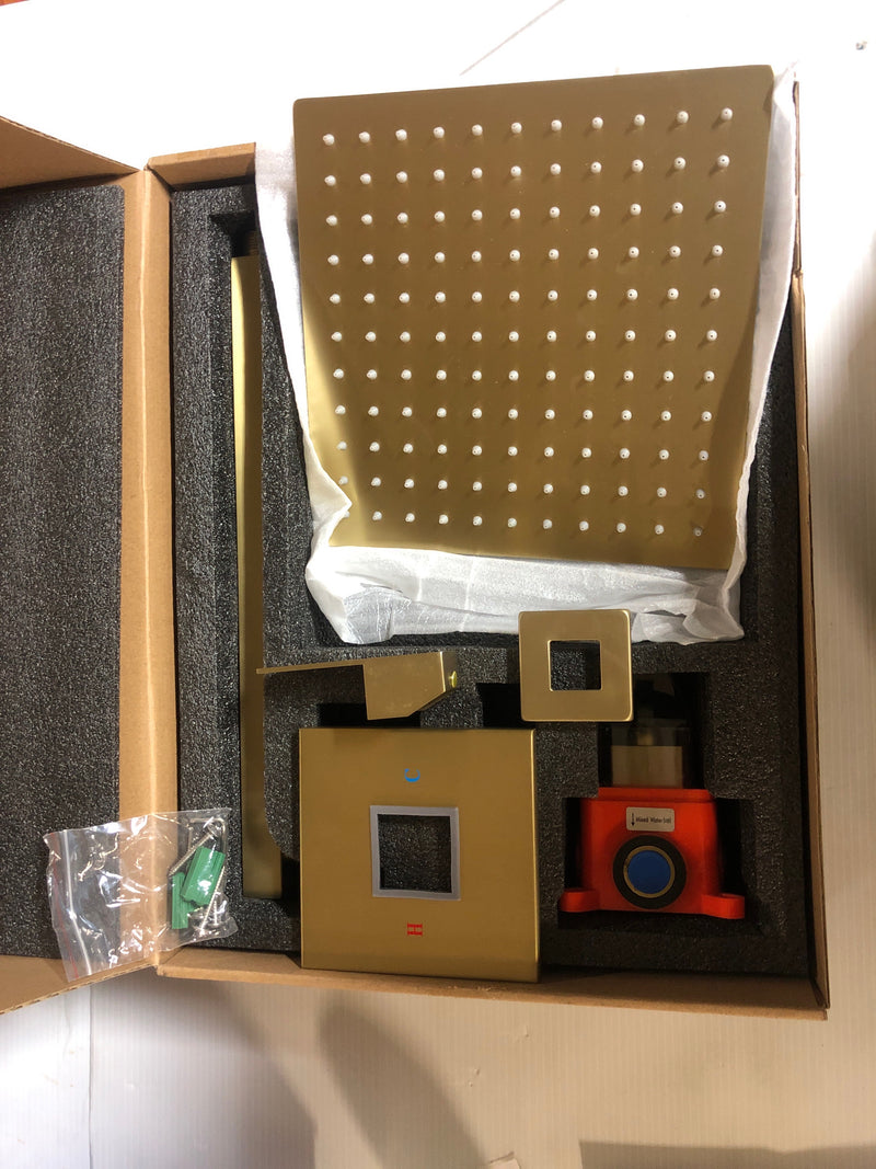 Tahanbath NK0720-ZQ 1-Spray Patterns with 1.5 GPM 10 in. Wall Mount Rain Fixed Shower Head in Brushed Gold