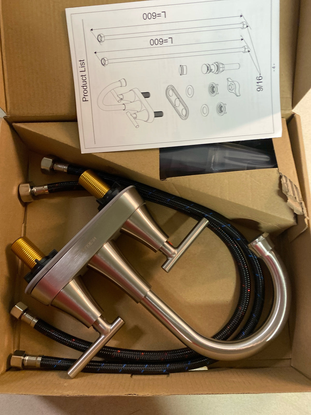 Bathroom Faucet, Hurran 4 inch Centerset 2-Handle Lead-Free, Brushed Nickel
