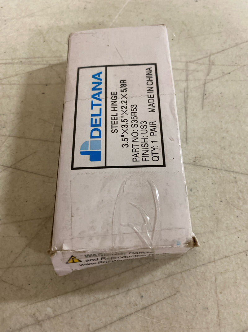 Deltana S35R53-BT 3-1/2 x 3-1/2 Ball Bearing 5/8" Radius Corner Full Mortise Hinge - Pair - Polished Brass