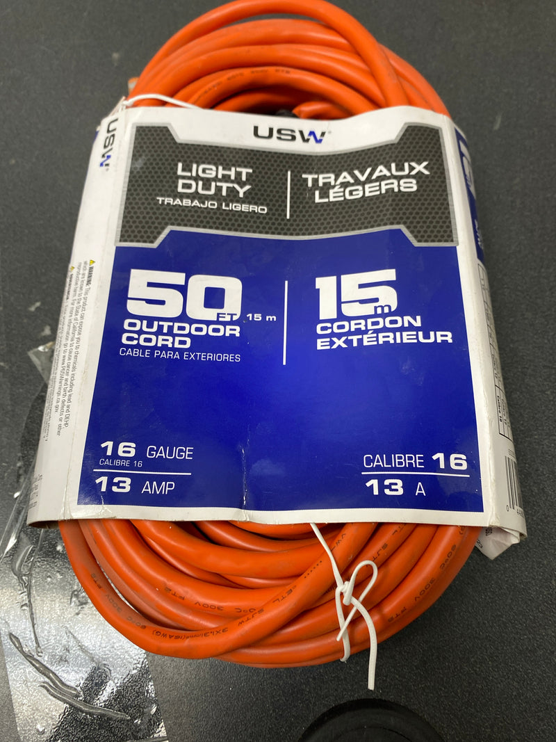 50 FEET 16/3 GAUGE BLACK EXTENSION CORD SJTW