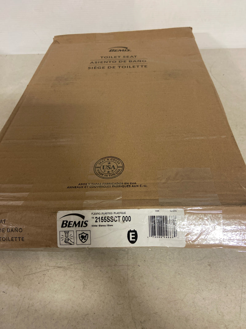 BEMIS 2155SSCT Commercial Open Front Plastic Toilet Seat, Heavy Duty Industrial No Slam Seat without Lid, Secure Installation, Made in USA, Elongated, White