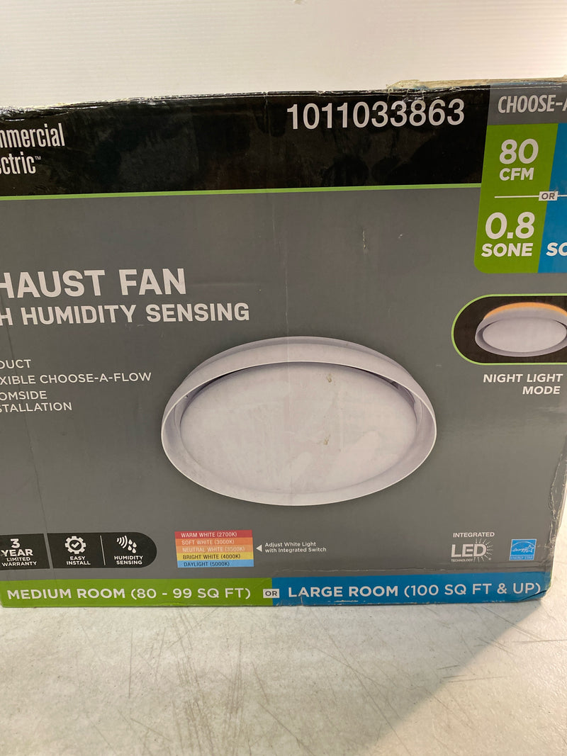 Commercial electric BF1107 80 /110 CFM Ceiling/Wall Mount Roomside Installation Round Bathroom Exhaust Fan with LED,Night Light and Humidity Sensor
