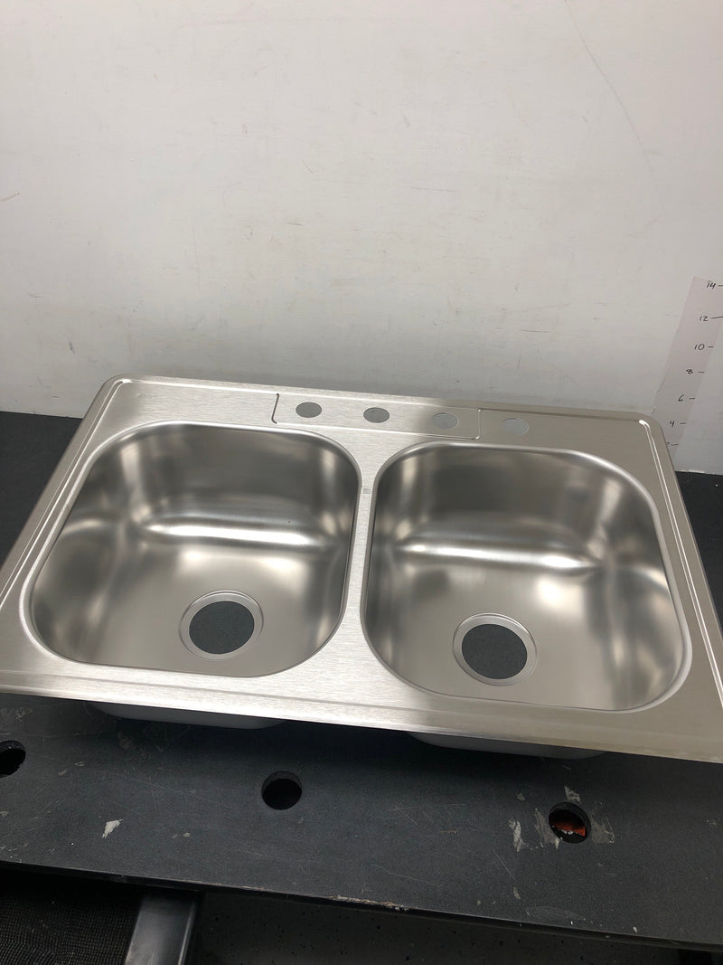 Elkay DSE233224 Dayton 33" Drop In Double Basin Stainless Steel Kitchen Sink - 4 Faucet Holes