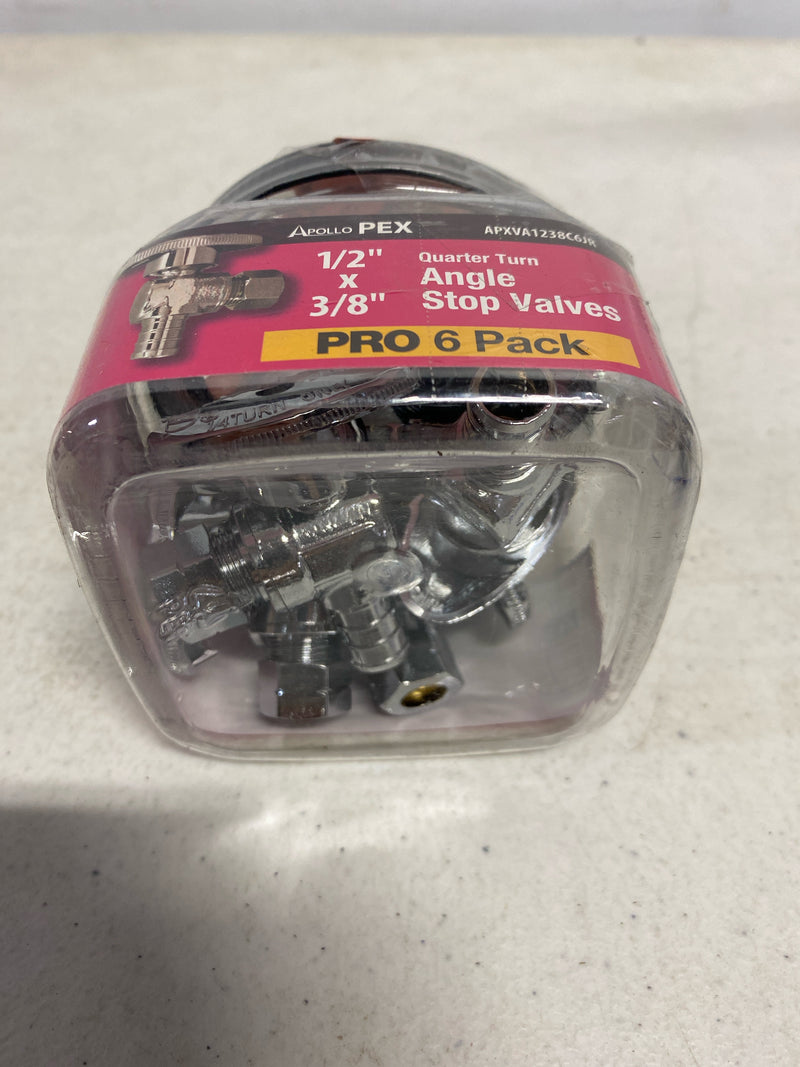 Apollo APXVA1238C6JR 1/2 in. Chrome-Plated Brass PEX-B Barb x 3/8 in. Compression Quarter-Turn Angle Stop Valve Pro Pack (6-Pack)