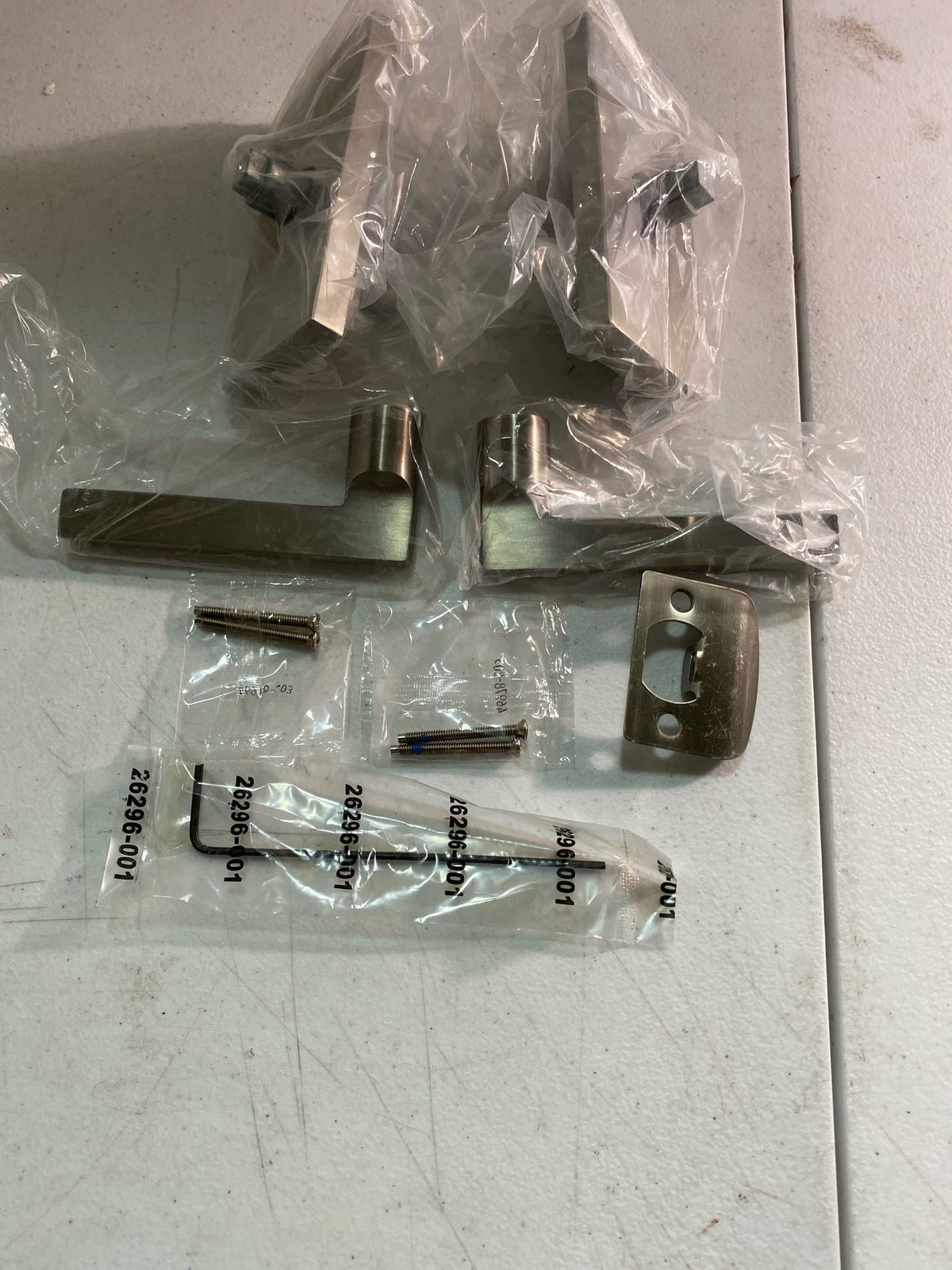 Baldwin FDSQUCFR150 Square Non-Turning Two-Sided Dummy Door Lever Set with 5 Inch Rectangle Rose from the Reserve Collection - Satin Nickel