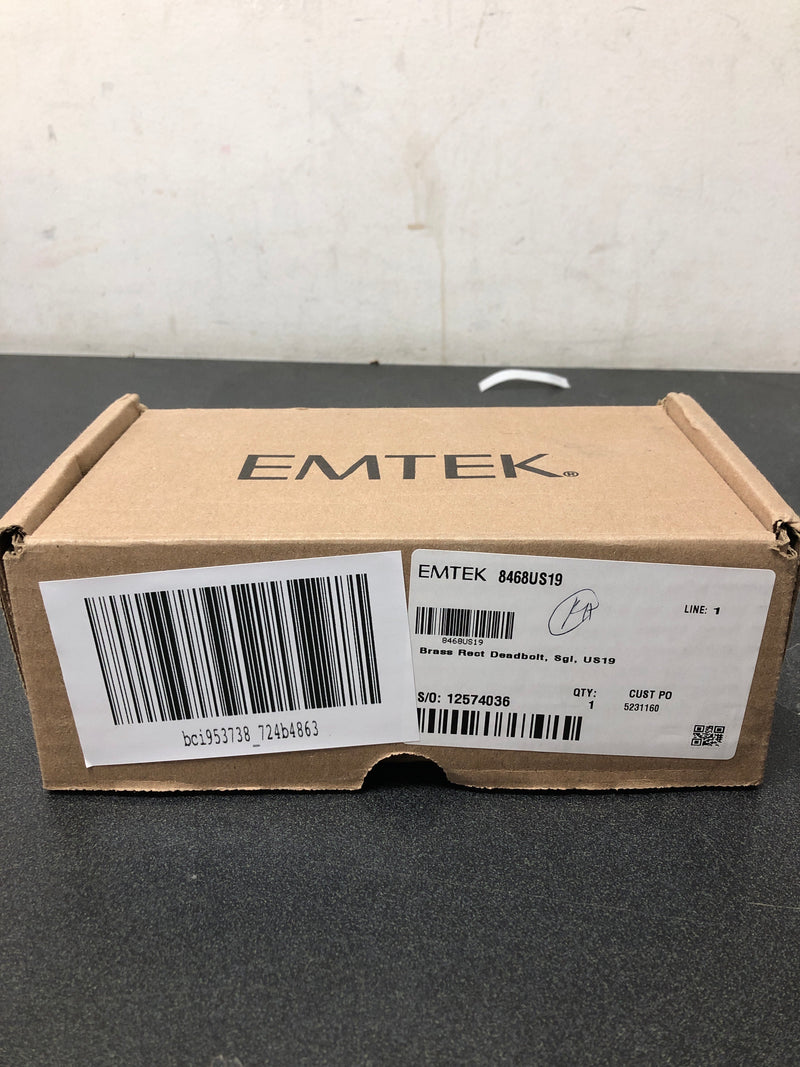 Emtek 8468US19 Rectangular Style Brass Modern Single Cylinder Deadbolt - Flat Black