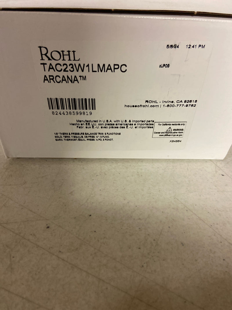 Rohl TAC23W1LM Arcana Three Function Thermostatic Valve Trim Only with Single Cross/Lever Handle, Integrated Diverter, and Volume Control - Less Rough In - Polished Chrome