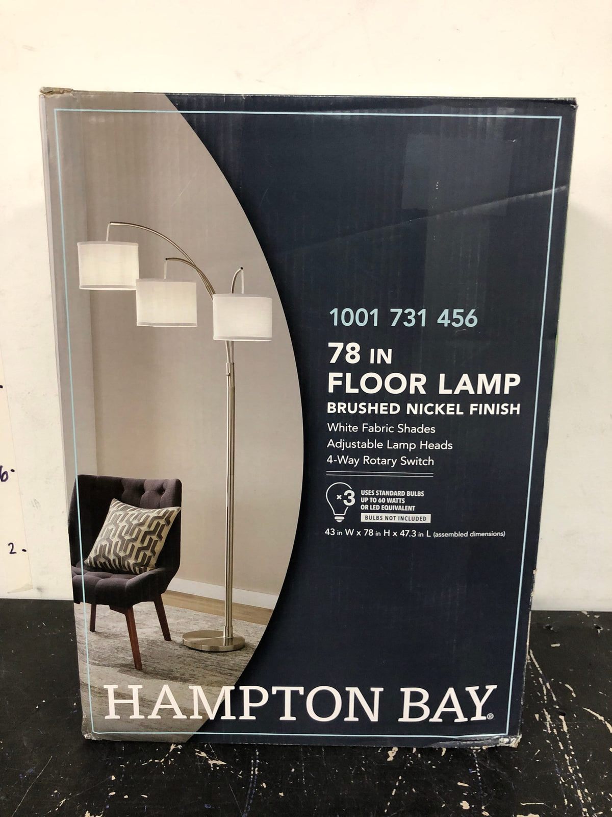 Hampton bay AF40818SA 78 in. Height 3-Arc Floor Lamp - Brushed Nickel Finish