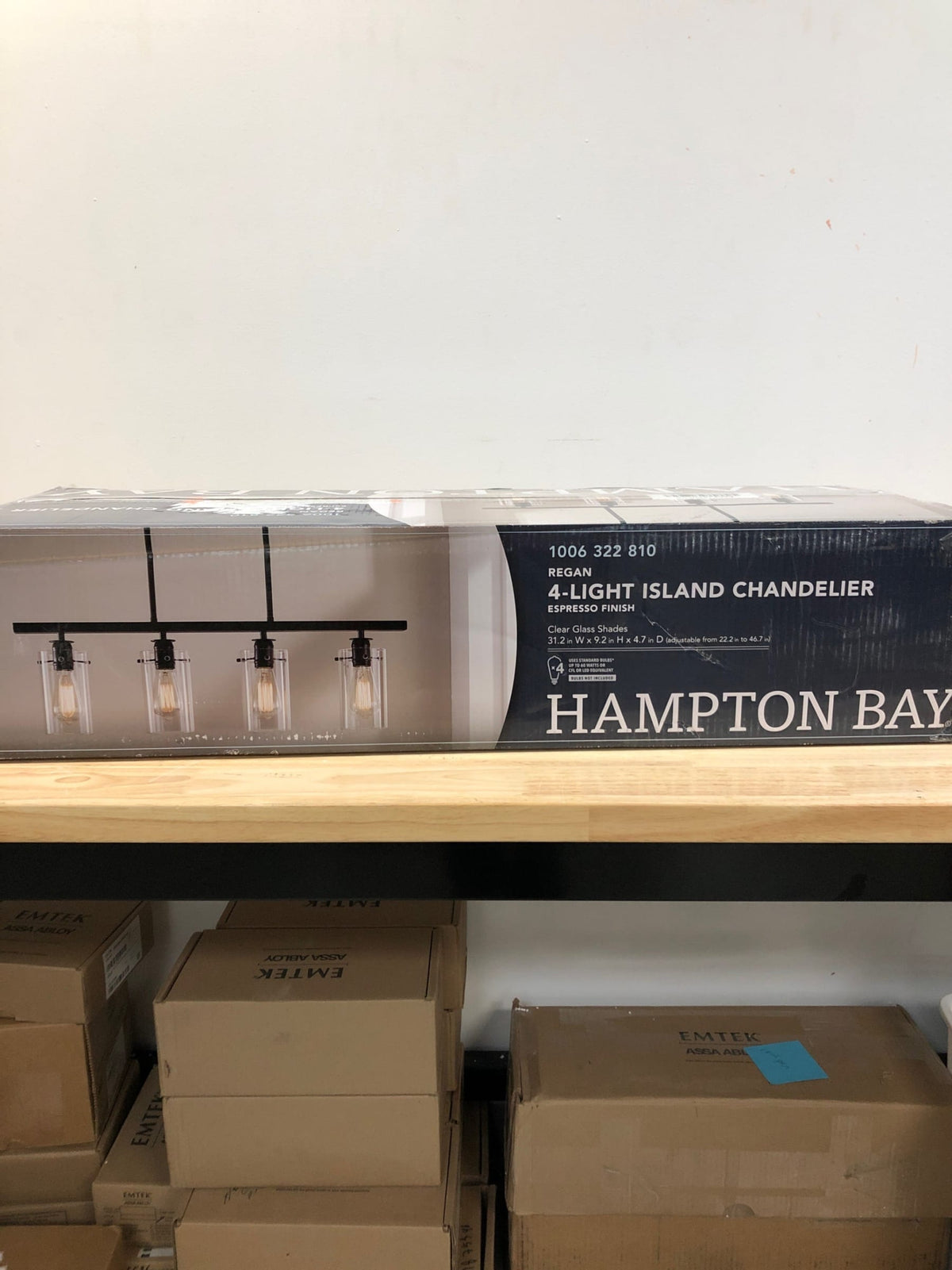 Hampton bay HD4969A Regan 4-Light Espresso Industrial Linear Chandelier with Glass Shades, Industrial Linear Kitchen Pendant Light